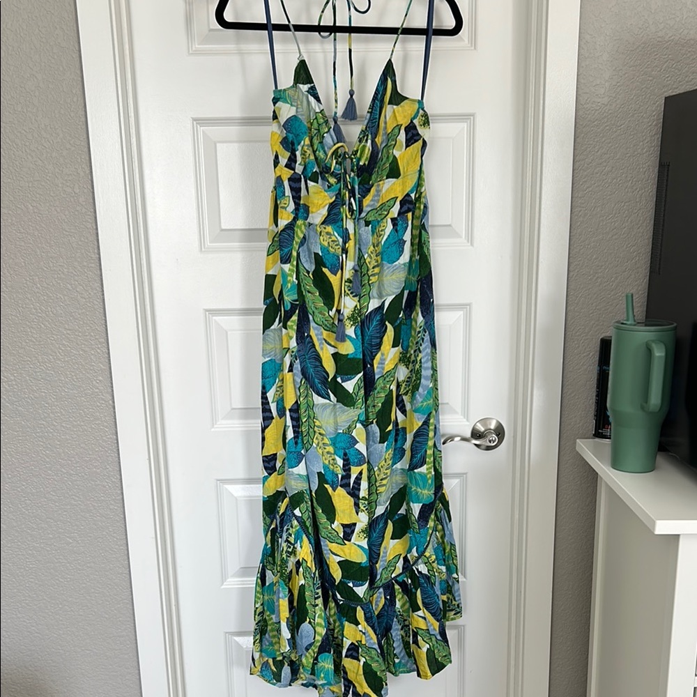 Tropical Leaf Print Maxi Dress